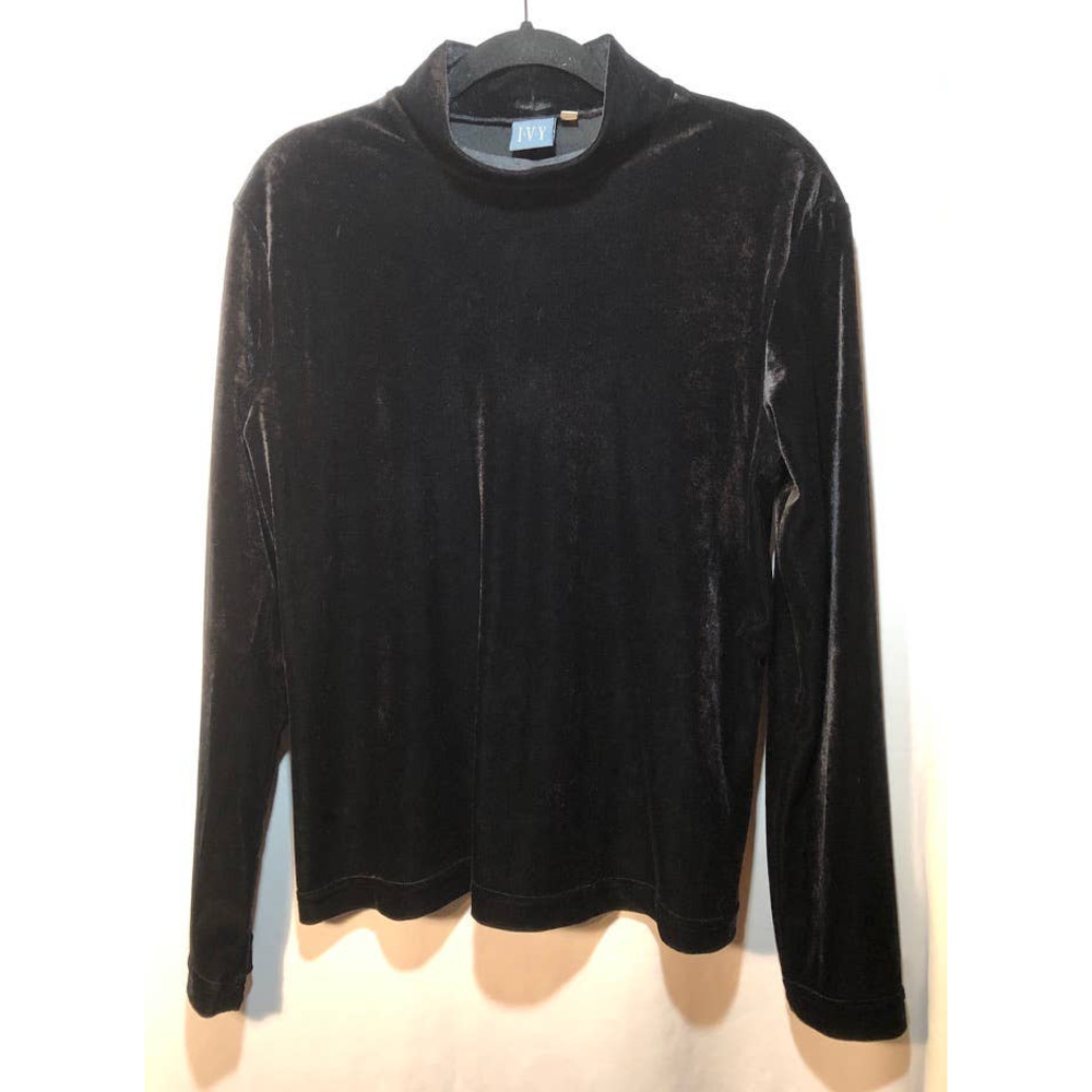 IVY black stretch BEAUTIFUL velvet long sleeve turtleneck.  24” sleeves